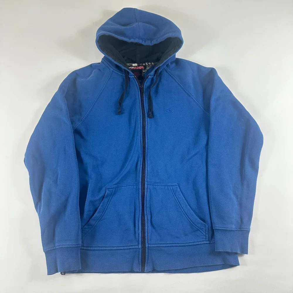 Vintage Hawk's‎ Blue Zip Up Hoodie Hooded Sweatshirt Men's Size S Y2k